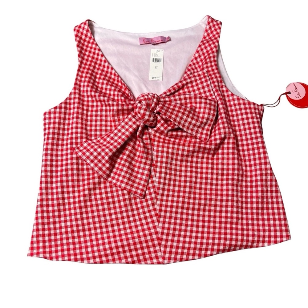 Eva Franco Anthropologie Red White Gingham Checkered Bow Tank Top XL